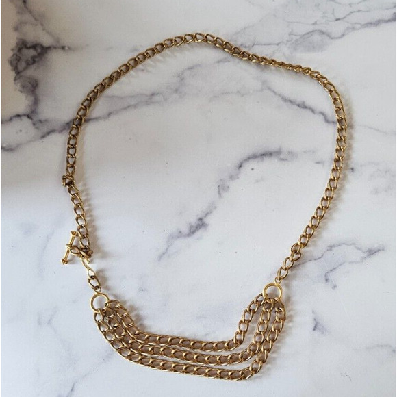 Vintage 80s Womens Chain Link Waist Belt Gold Tone Layered Adjustable Boho Swag - Picture 7 of 11